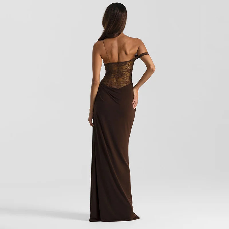 One-Shoulder Lace Maxi Dress