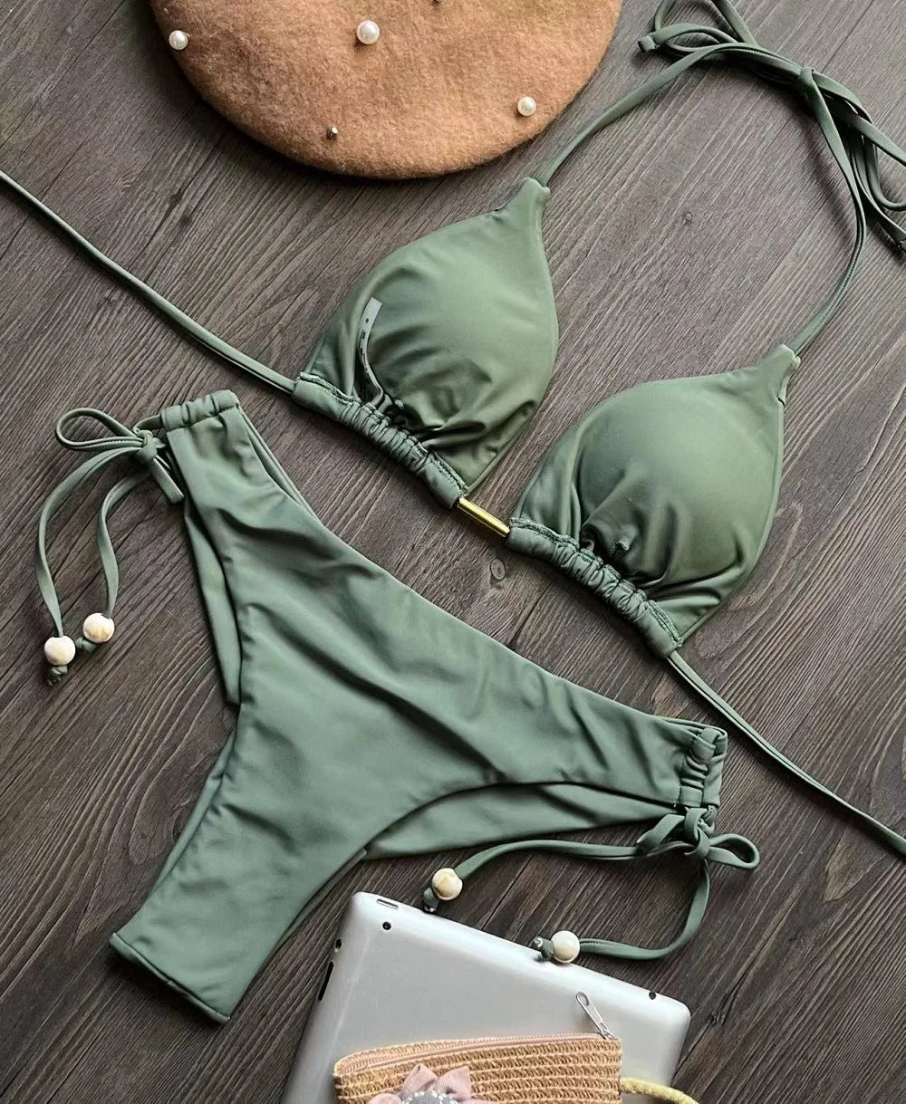 Halter Chain Triangle Bikini Set