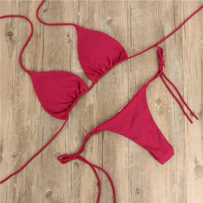 Halter Tie-Up Triangle Bikini Set