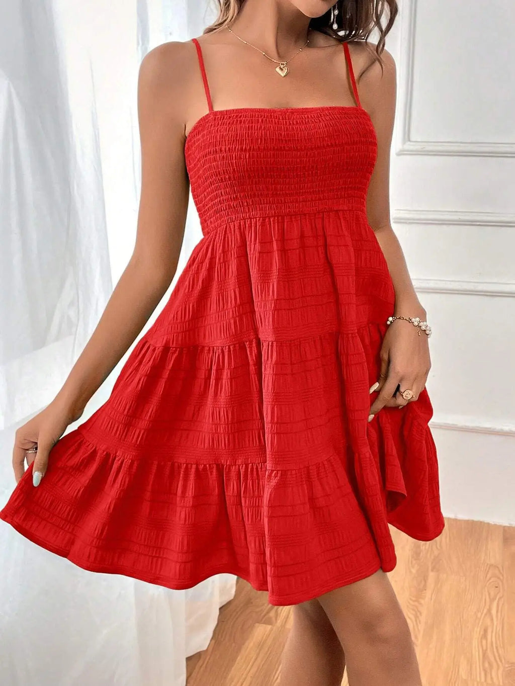 Smocked Tiered Swing Mini Dress