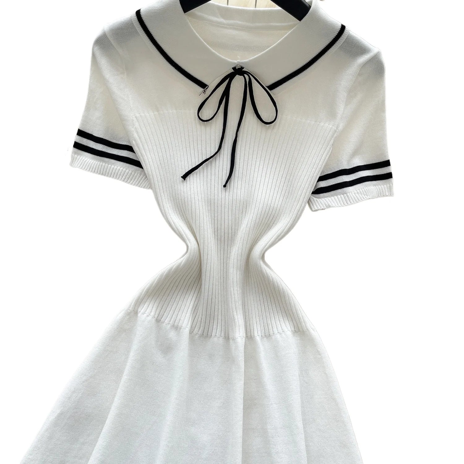 Peter Pan Collar Ribbed Knit Mini Dress