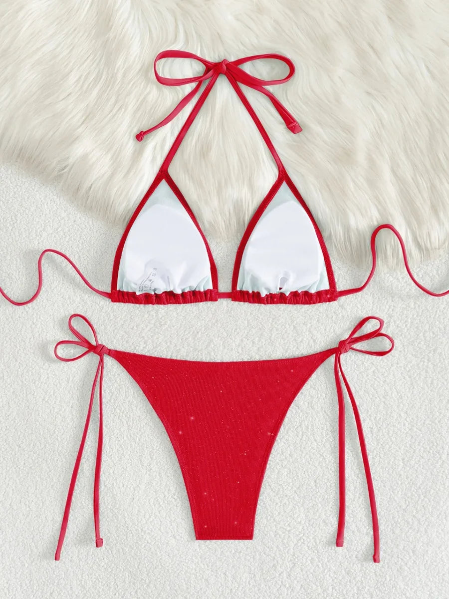 Sparkly Halter High-Cut Bikini