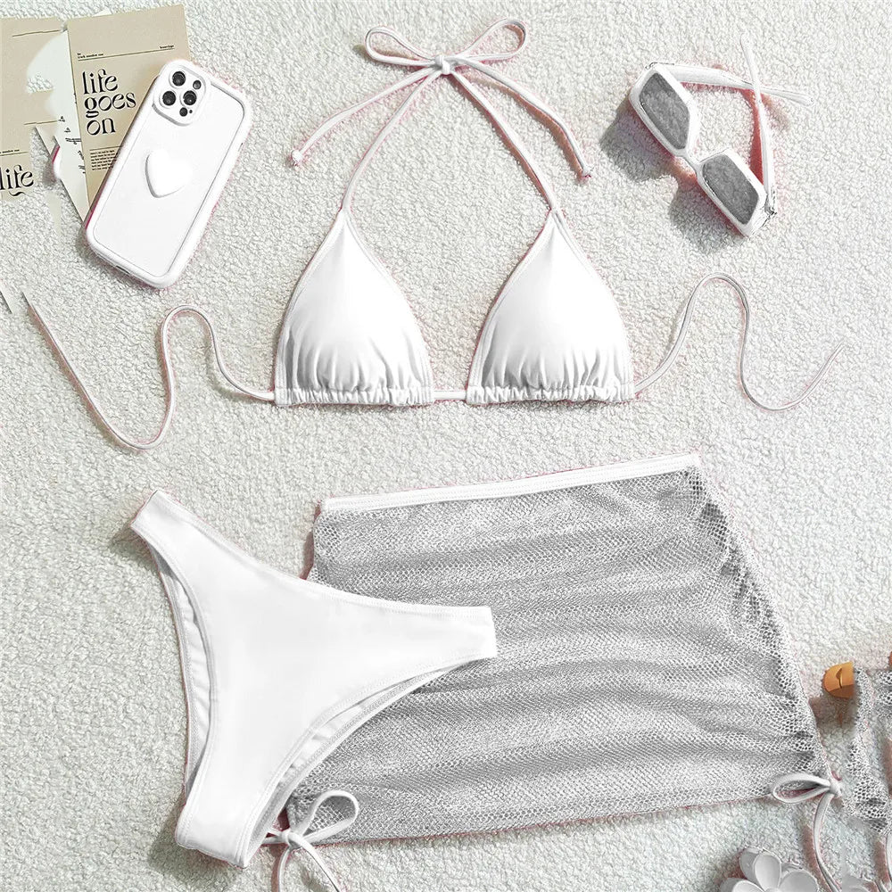 Brown Halter 3-Piece Bikini