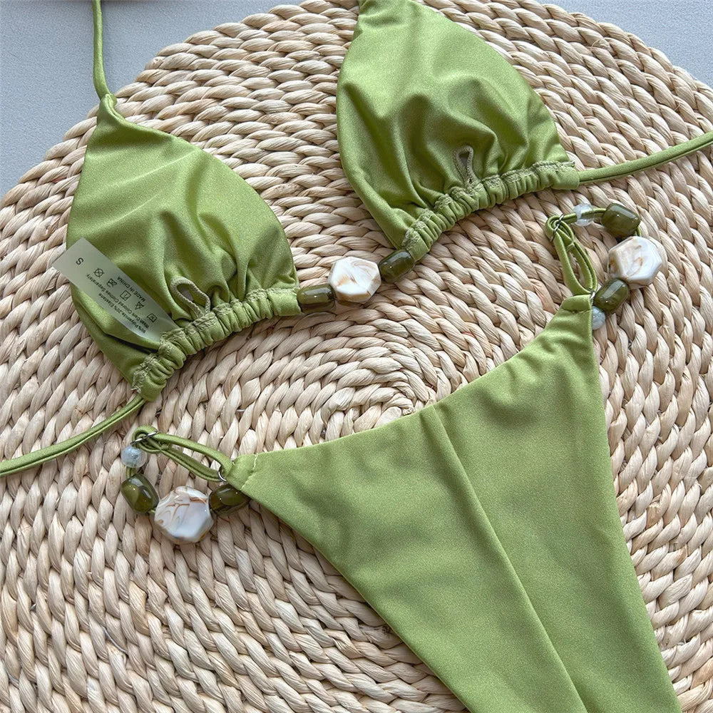Beaded Halter String Micro Bikini Set