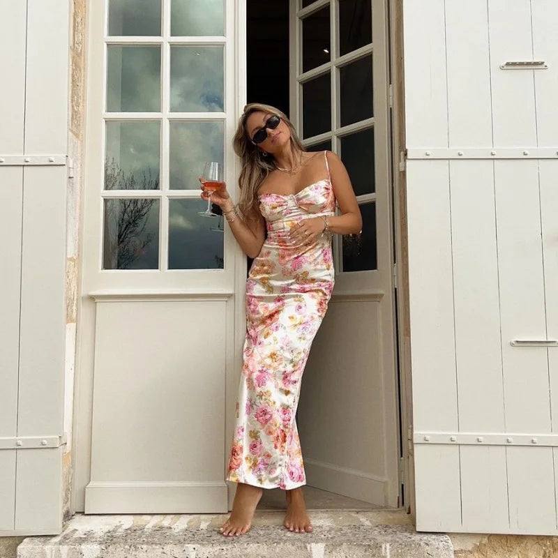 Floral Split Spaghetti-Strap Mini Dress
