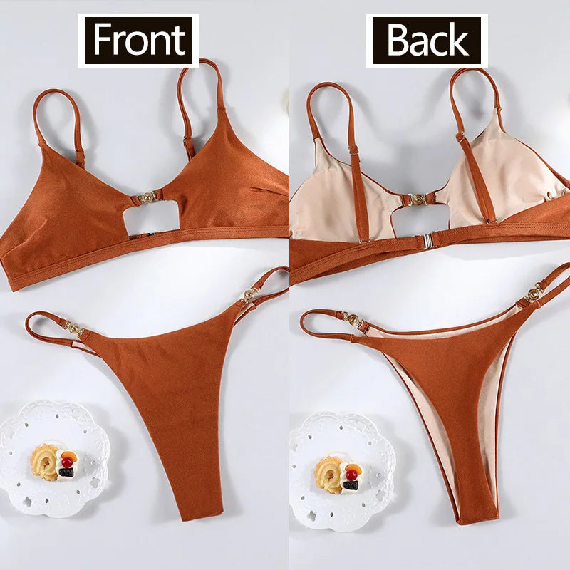 Leopard Bandage Triangle Bikini Set