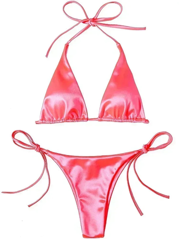 Metallic Satin Halter Bikini