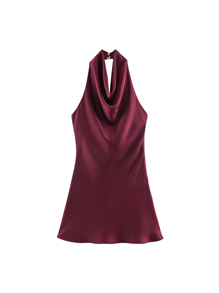 Satin Halter Backless Mini Dress