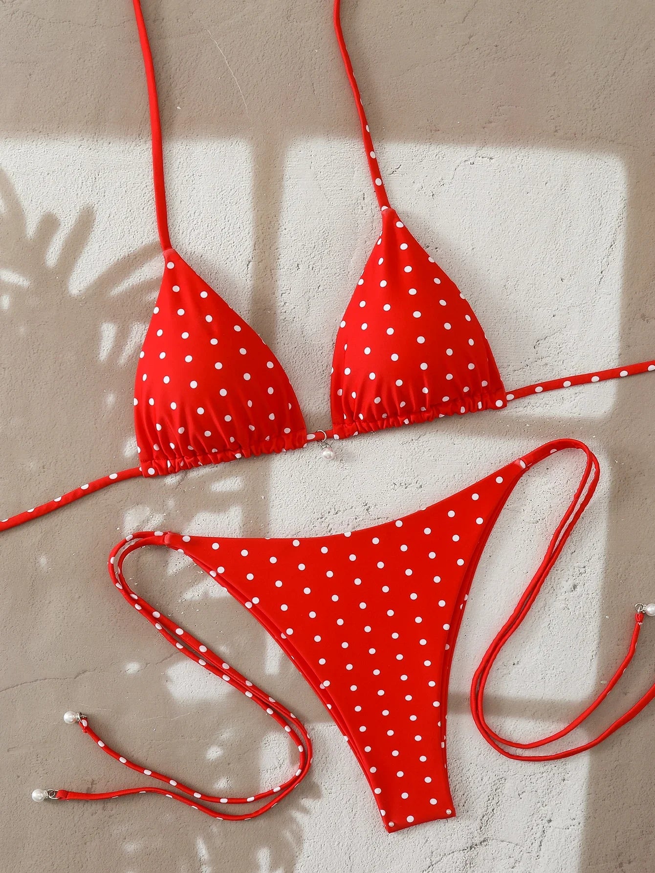 Polka Dot Lace-Up Bikini Set