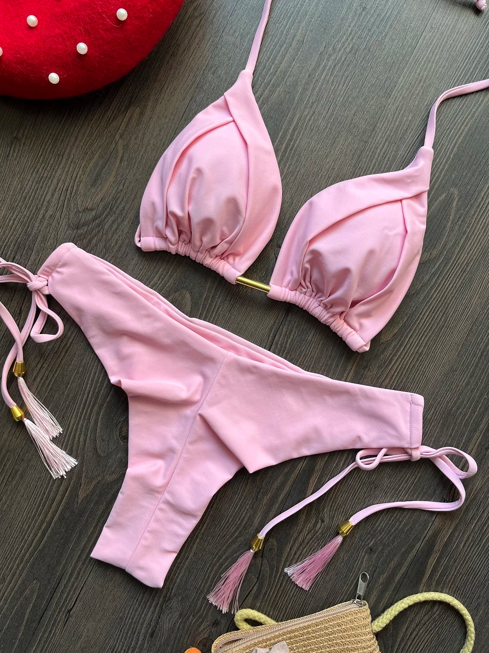 Halter Chain Triangle Bikini Set