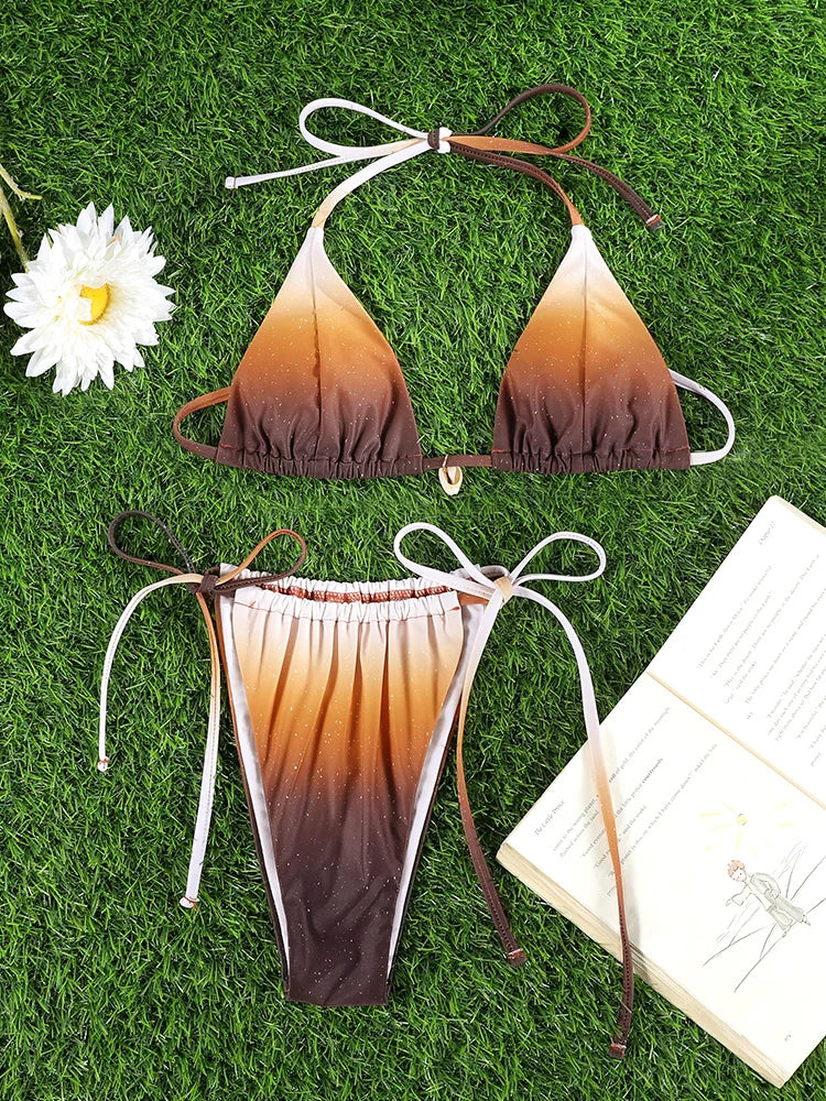 Leopard Bandage Triangle Bikini Set