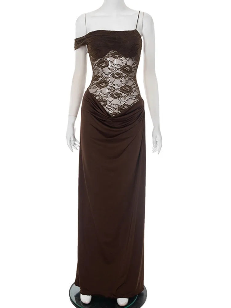 One-Shoulder Lace Maxi Dress