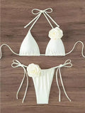 3D Floral Halter Strappy Bikini Set