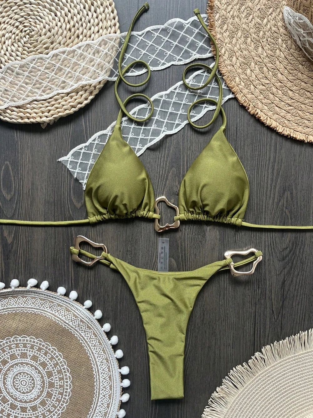 Lace-Up Halter Bikini Set