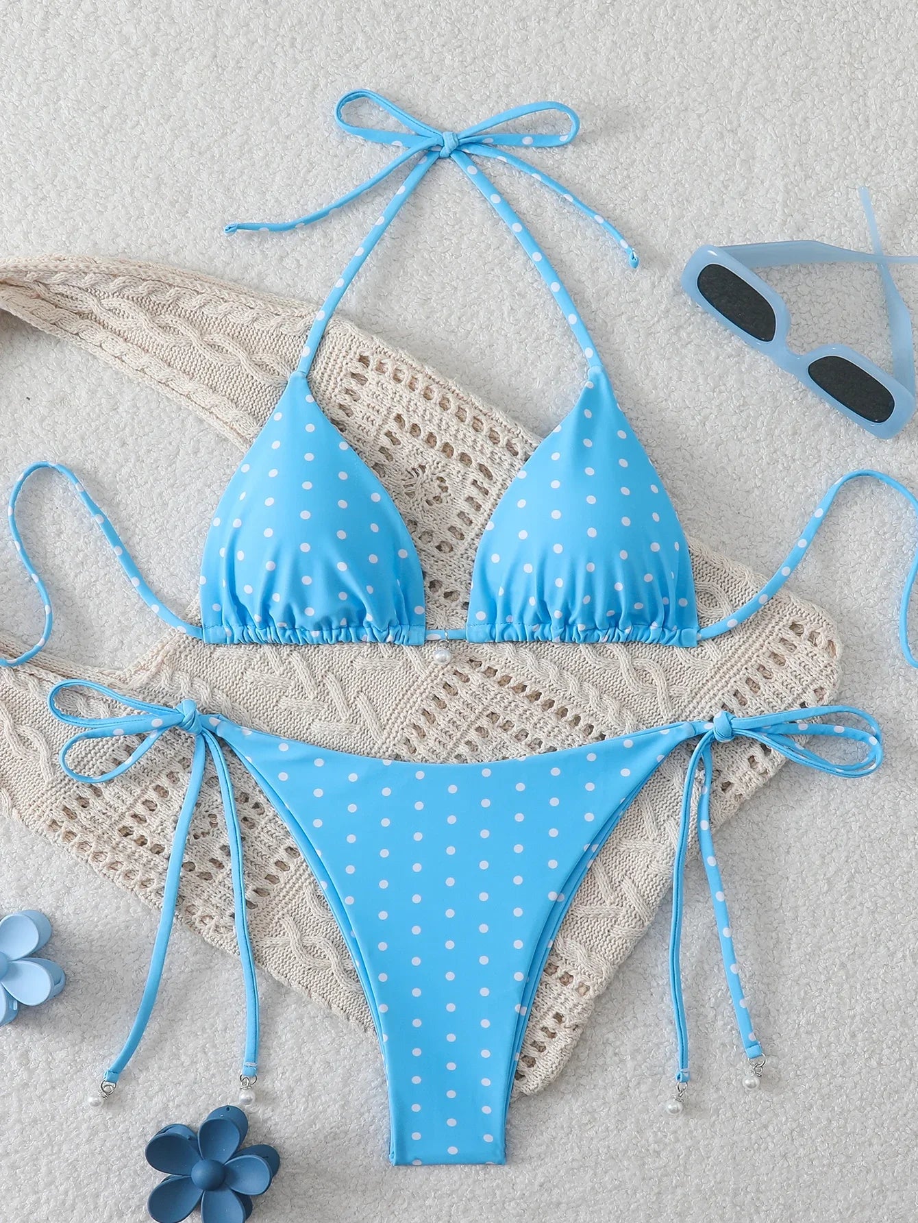 Polka Dot Lace-Up Bikini Set