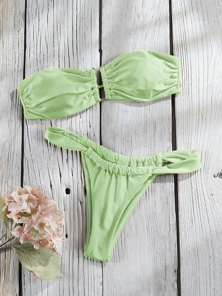 Solid Bandage Triangle Bikini Set