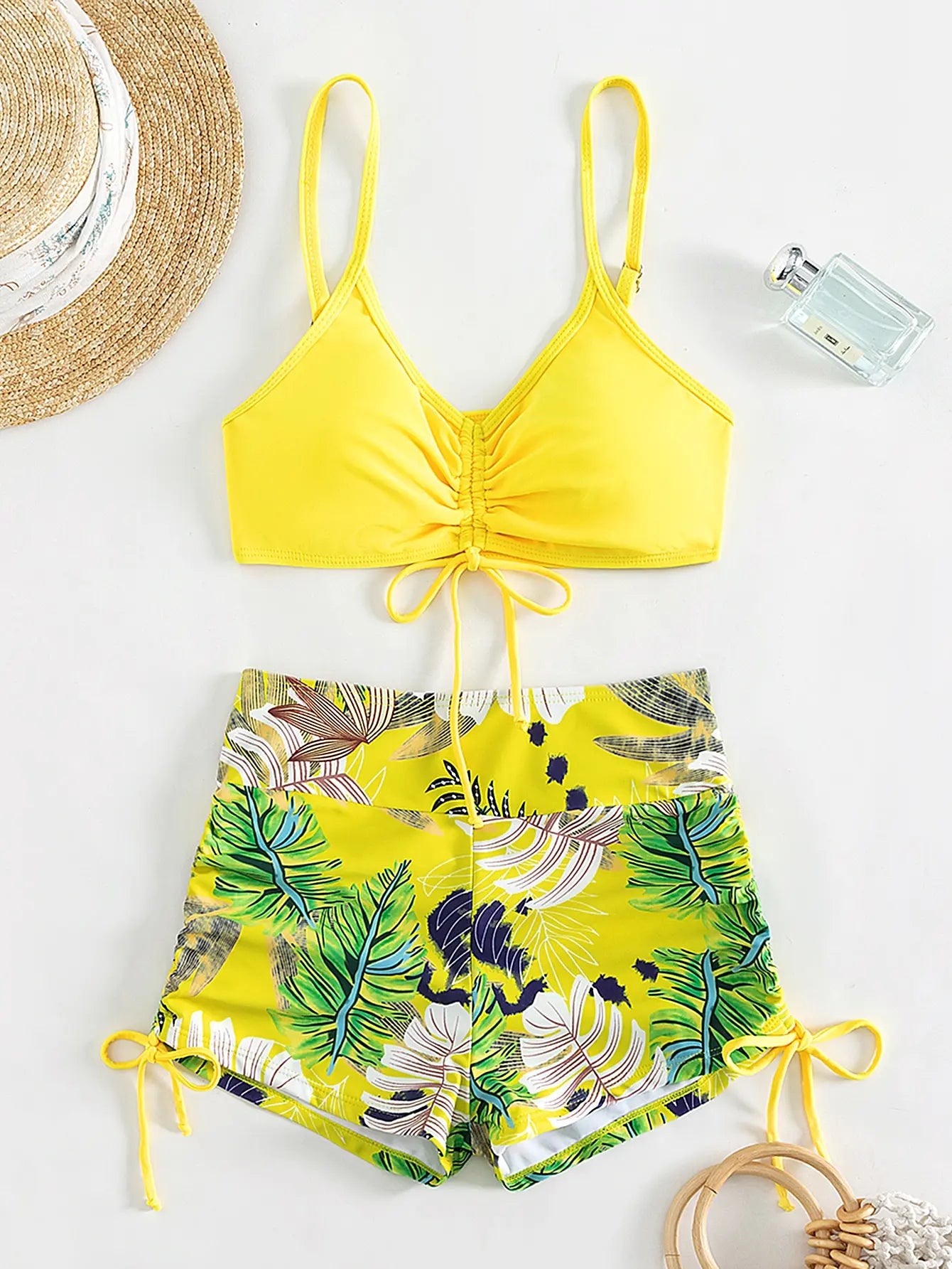 Drawstring High-Waist Bikini Set