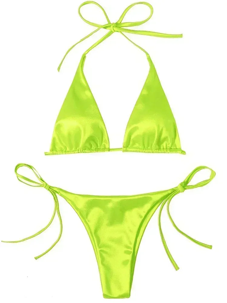 Metallic Satin Halter Bikini