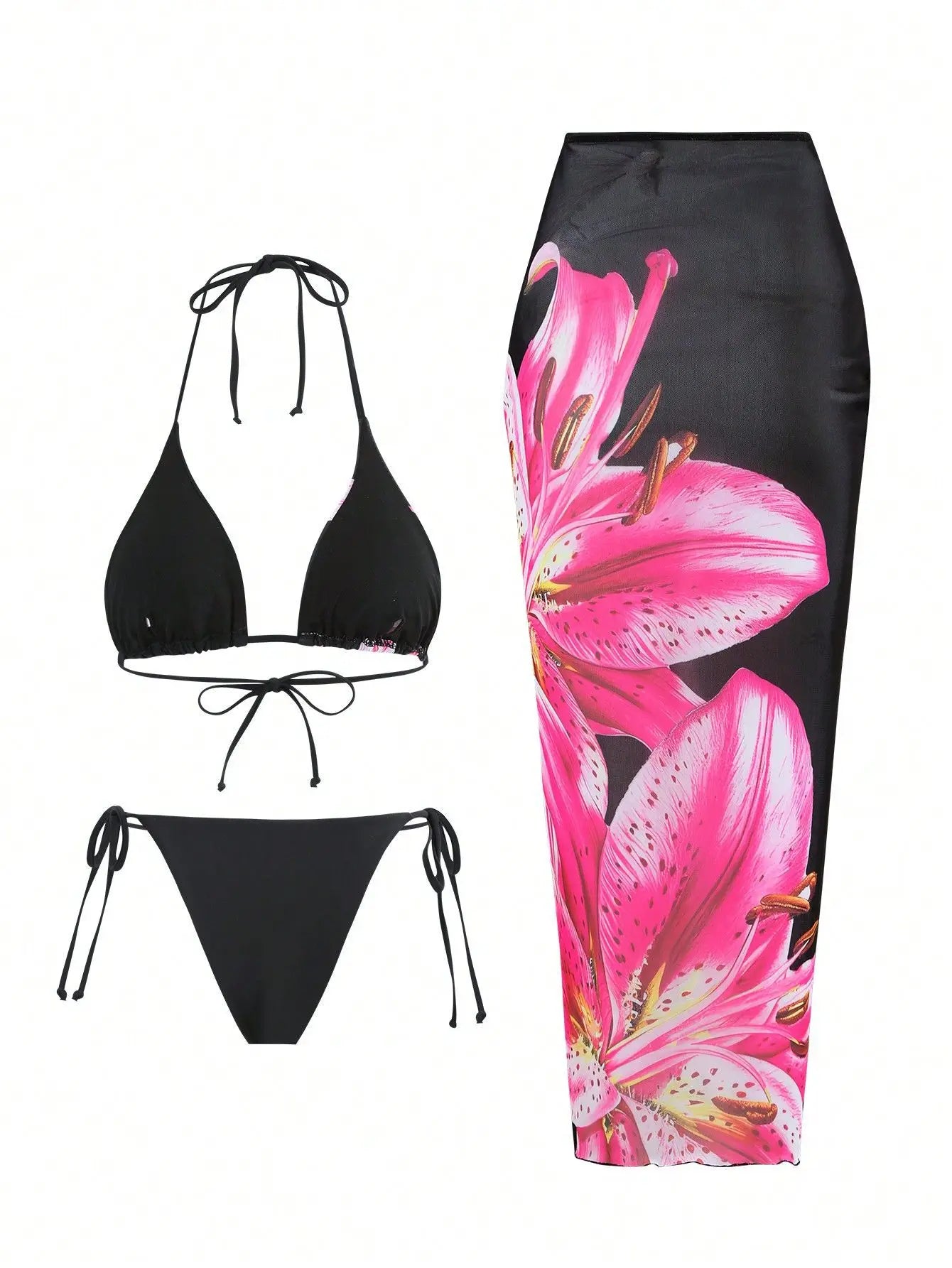 Floral Print 3-Piece High-Waist Bikini Set