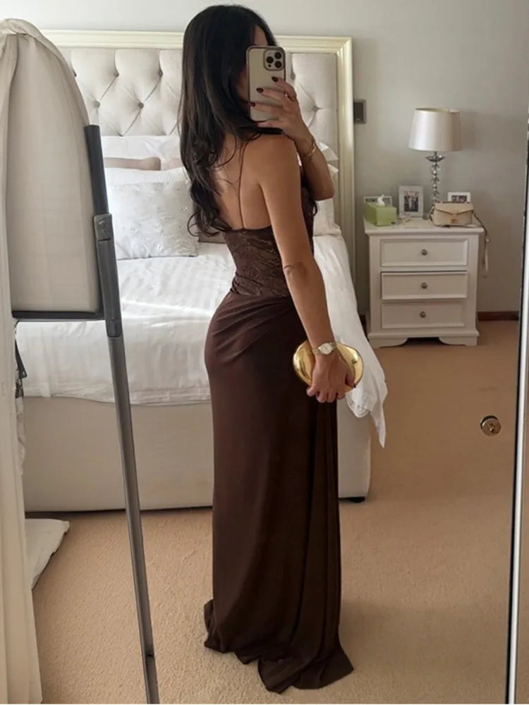 One-Shoulder Lace Maxi Dress