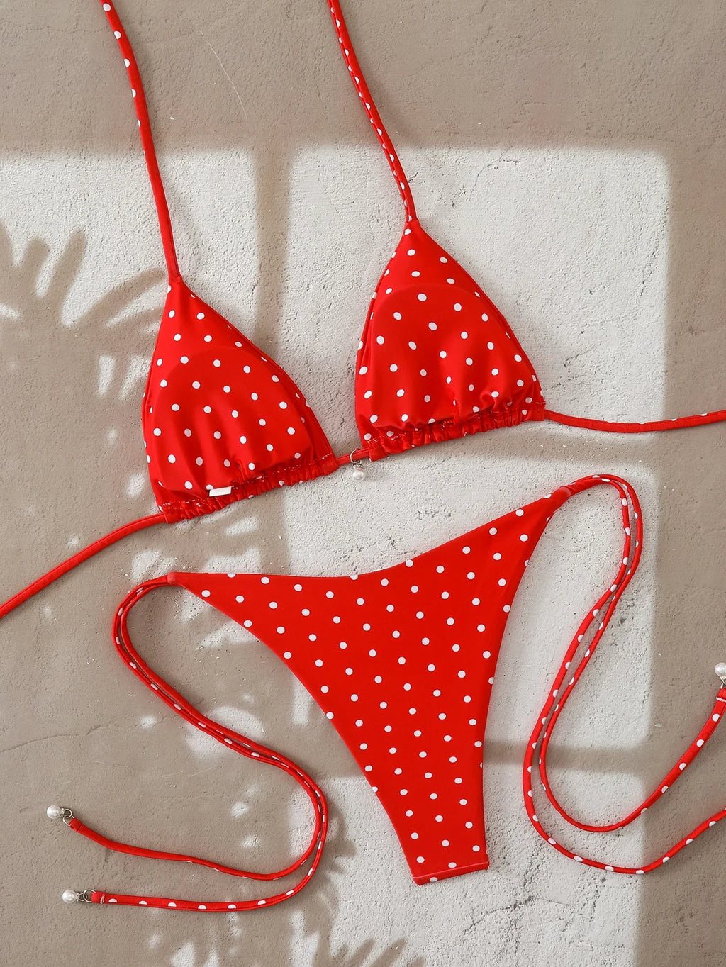 Polka Dot Lace-Up Bikini Set