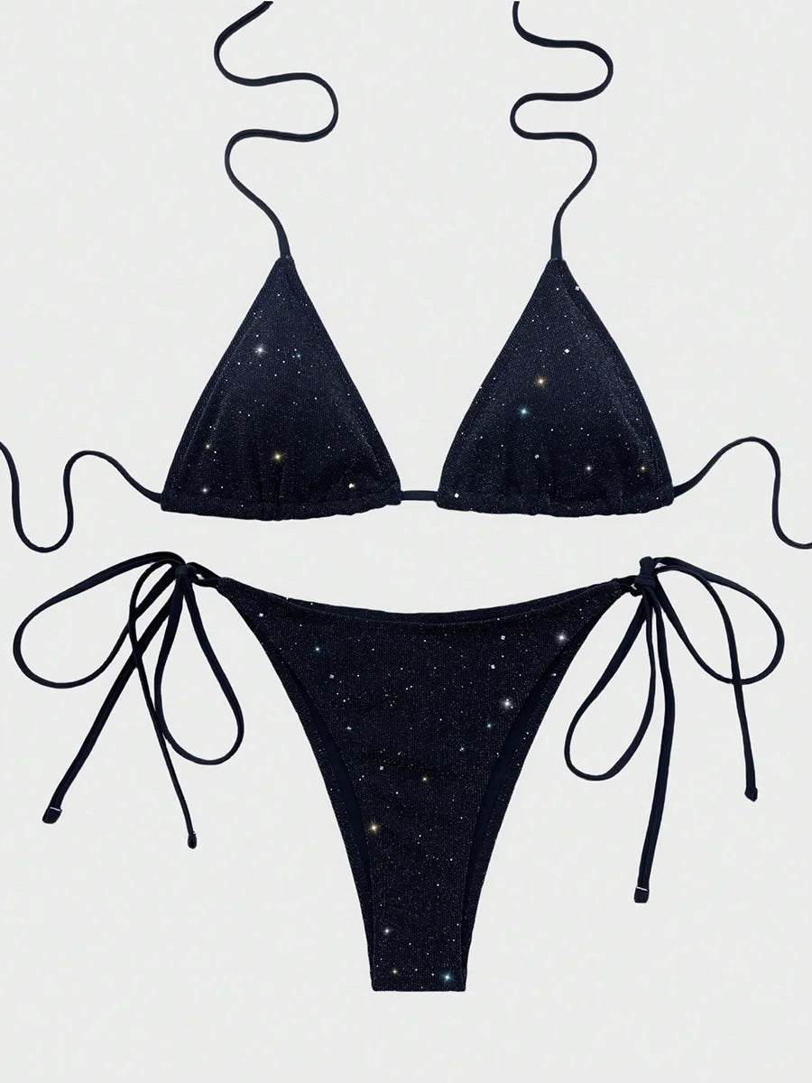 Sparkly Halter High-Cut Bikini