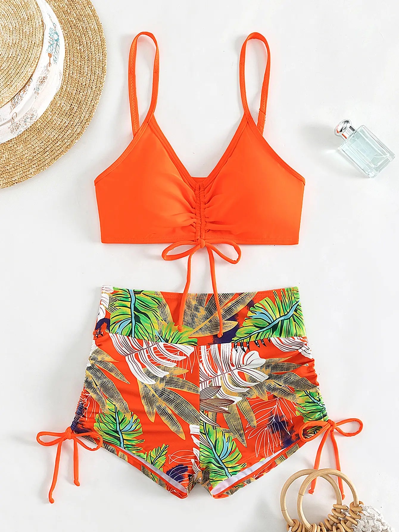 Drawstring High-Waist Bikini Set