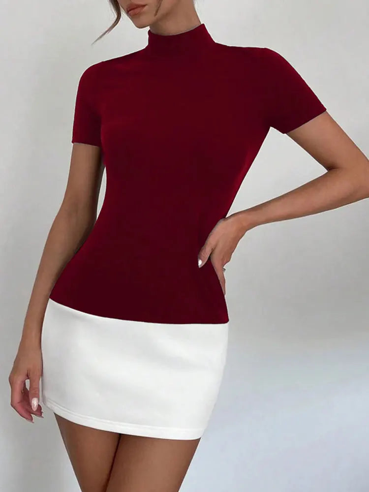 Contrast Short-Sleeve Bodycon Mini Dress