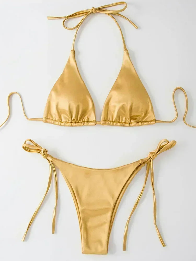 Metallic Satin Halter Bikini