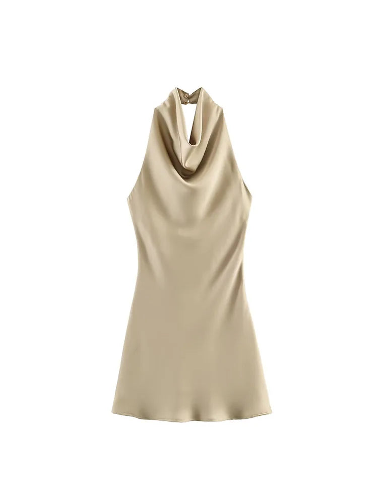 Satin Halter Backless Mini Dress
