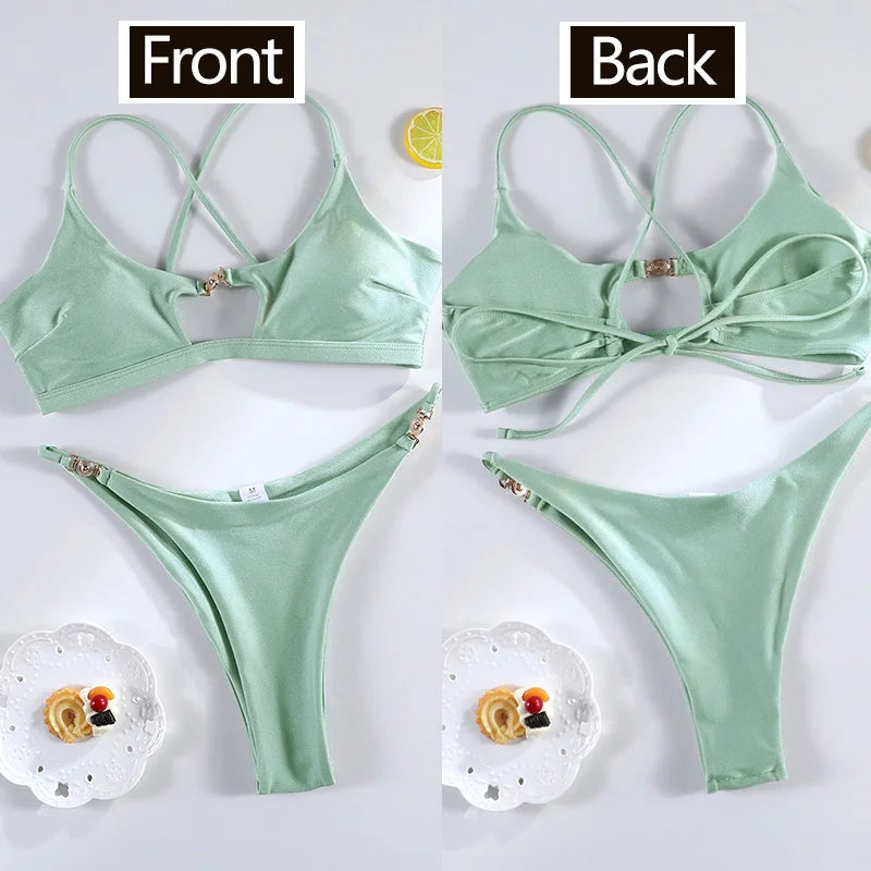 Leopard Bandage Triangle Bikini Set