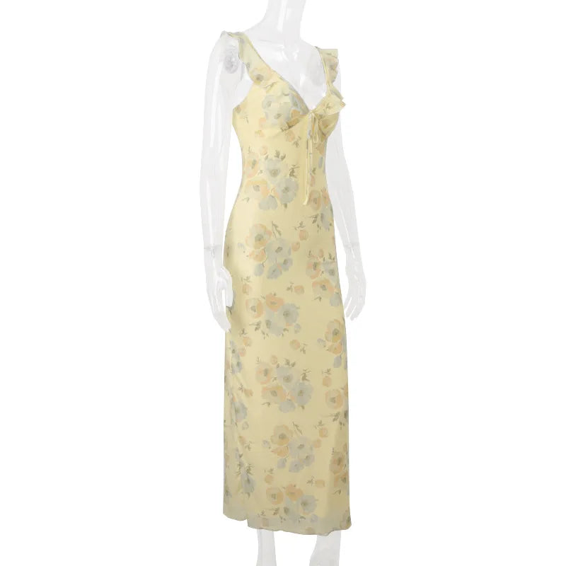 Floral Plunge Backless Maxi Dress