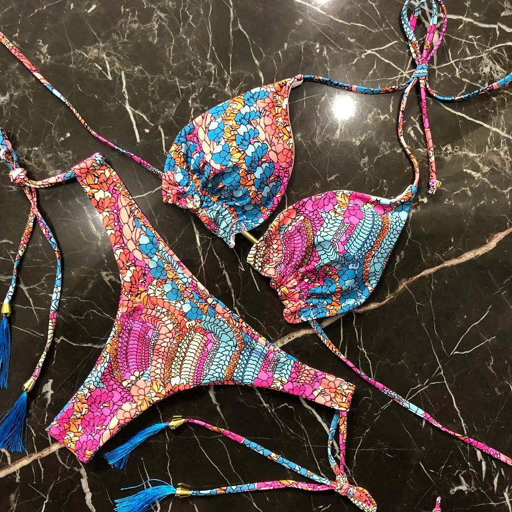 Floral String Bikini Set