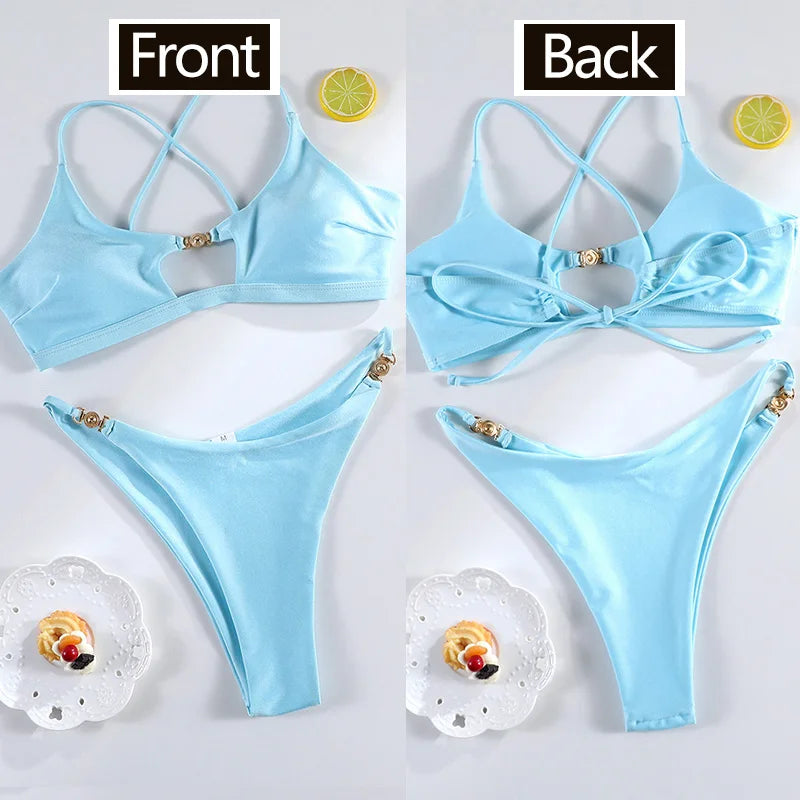 Hollow-Out Push-Up String Bikini Set