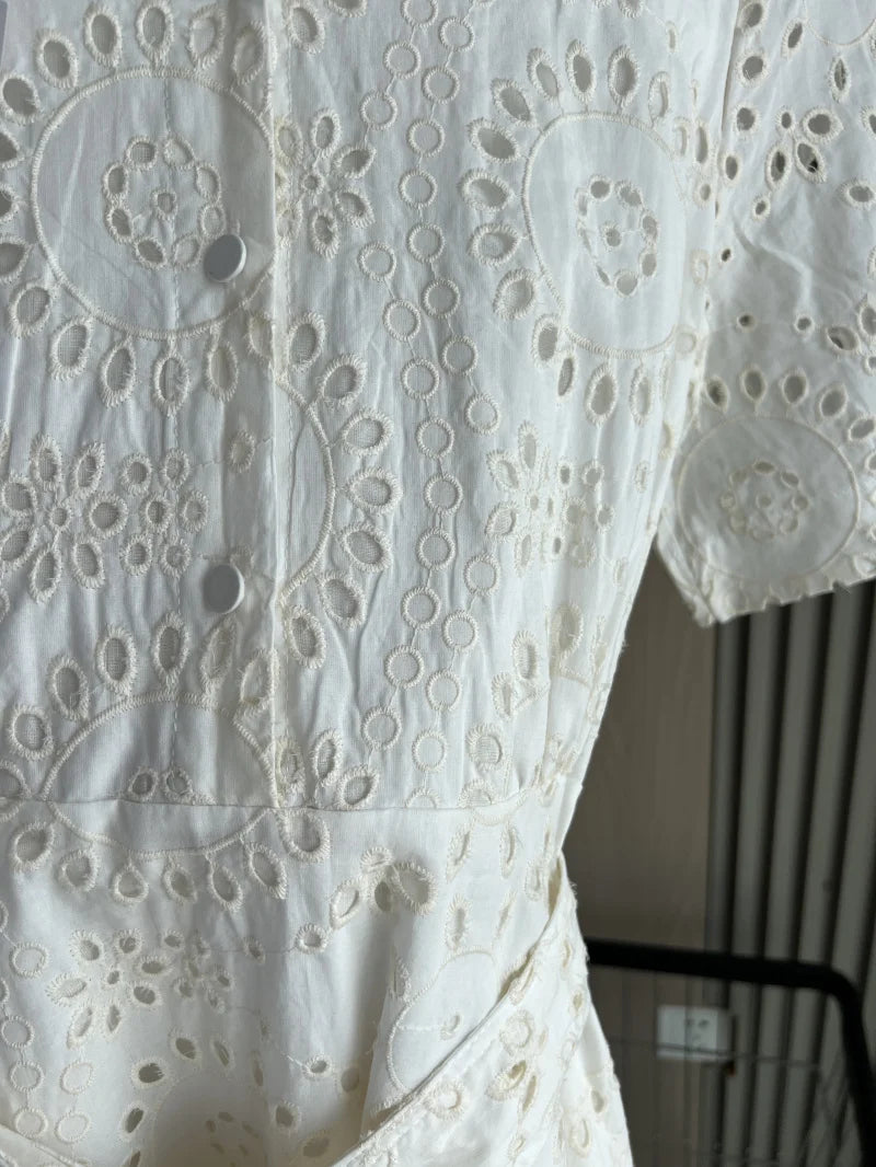 Embroidered Cotton Shirt Midi Dress