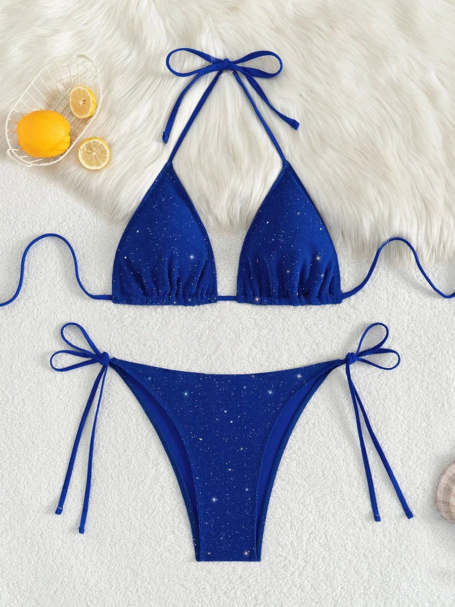 Sparkly Halter High-Cut Bikini