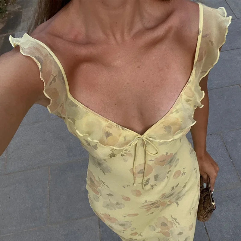 Floral Plunge Backless Maxi Dress