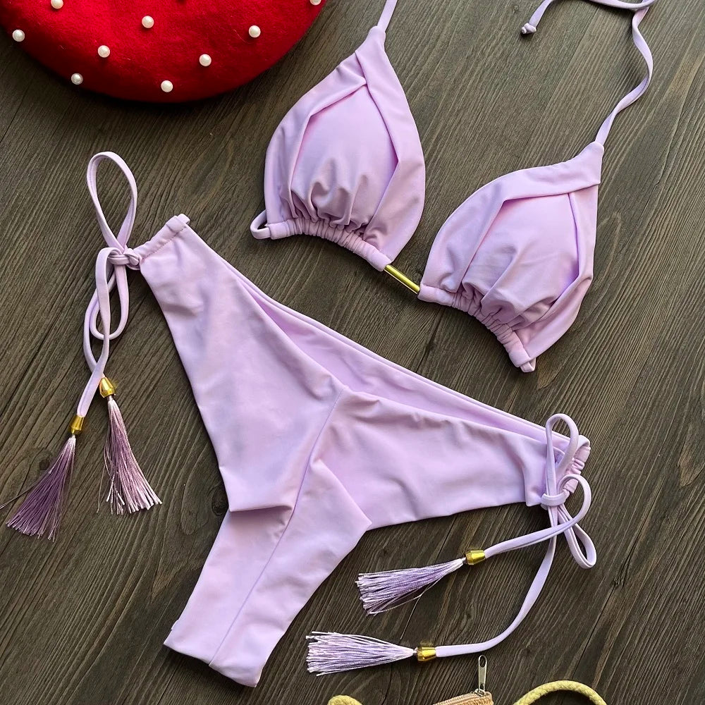 Halter Chain Triangle Bikini Set