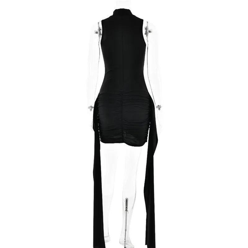 Ruched Turtleneck Sleeveless Mini Dress