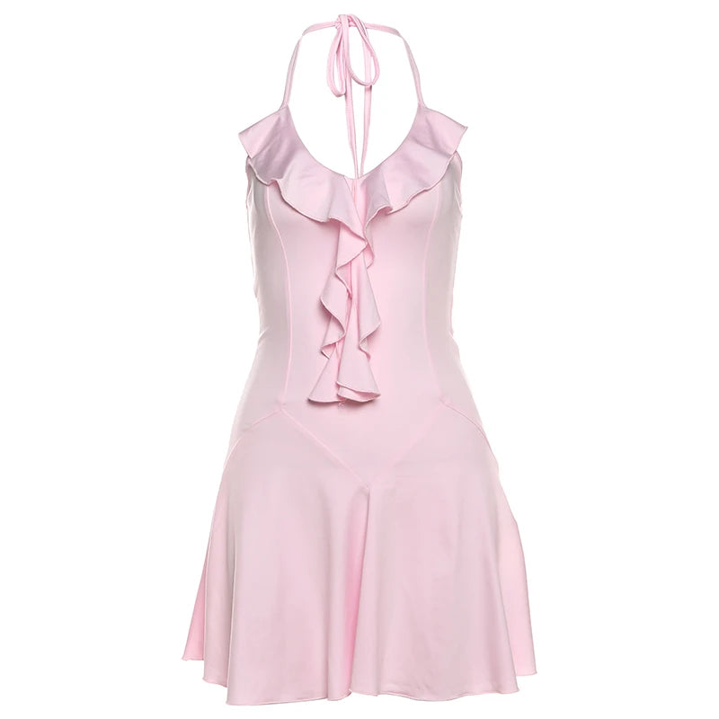 Halter Ruffle Backless Mini Dress