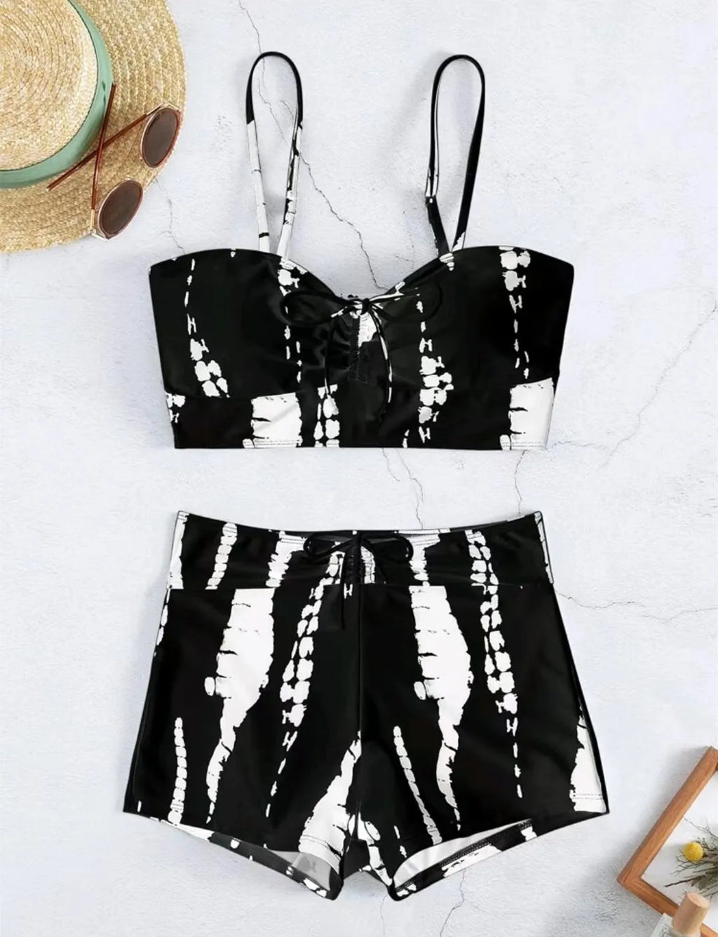 Drawstring High-Waist Bikini Set