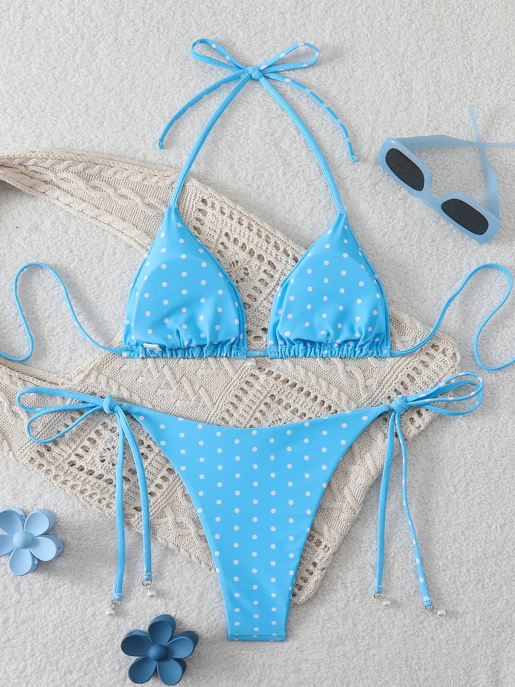 Polka Dot Lace-Up Bikini Set