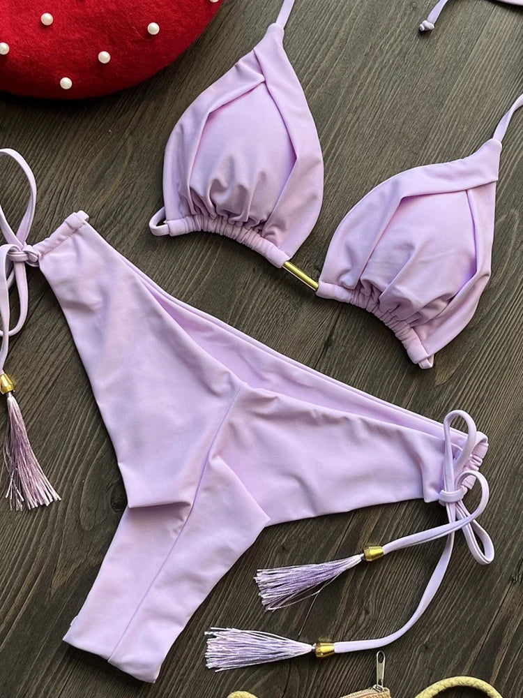 Halter Chain Triangle Bikini Set