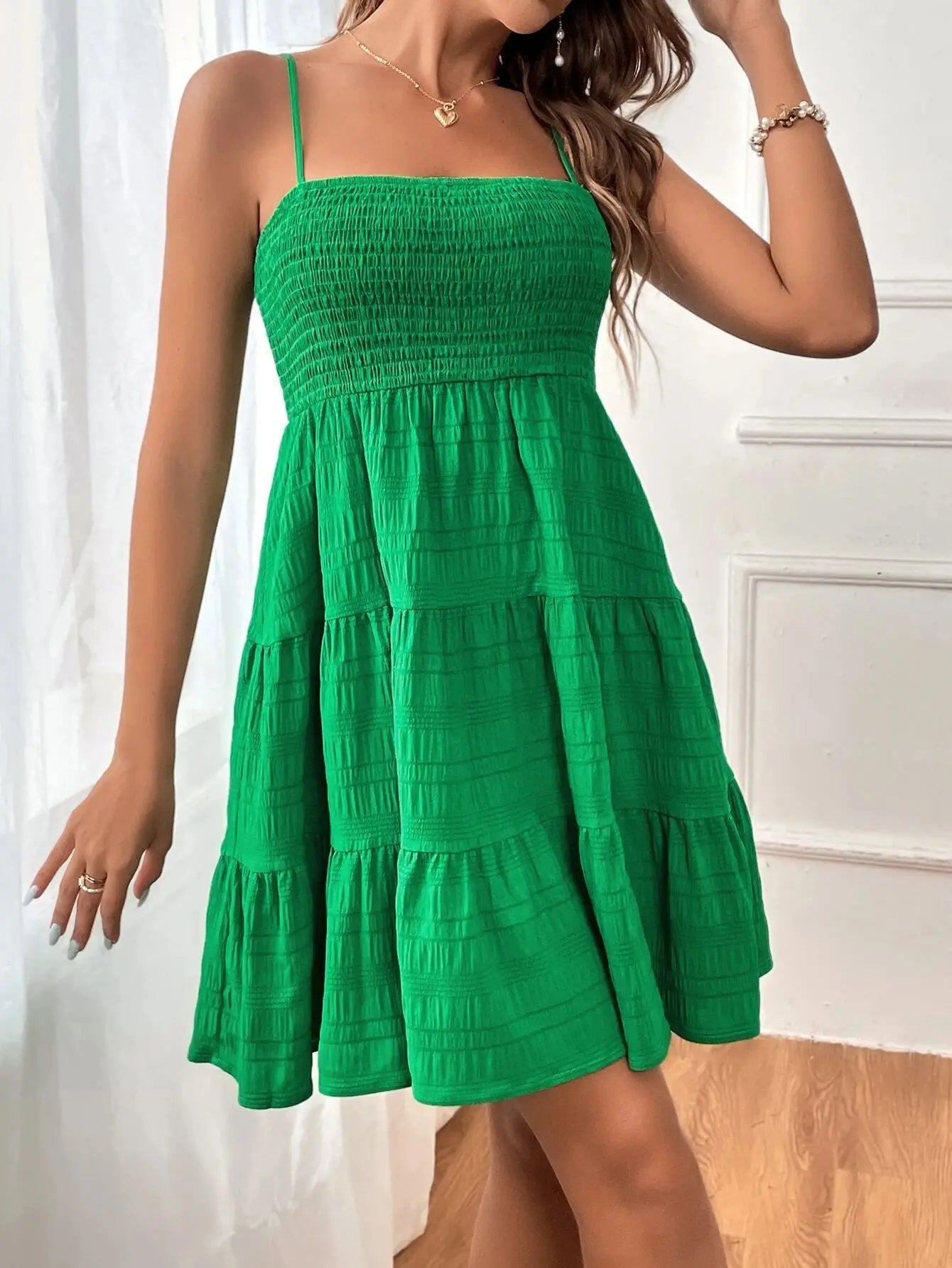 Smocked Tiered Swing Mini Dress