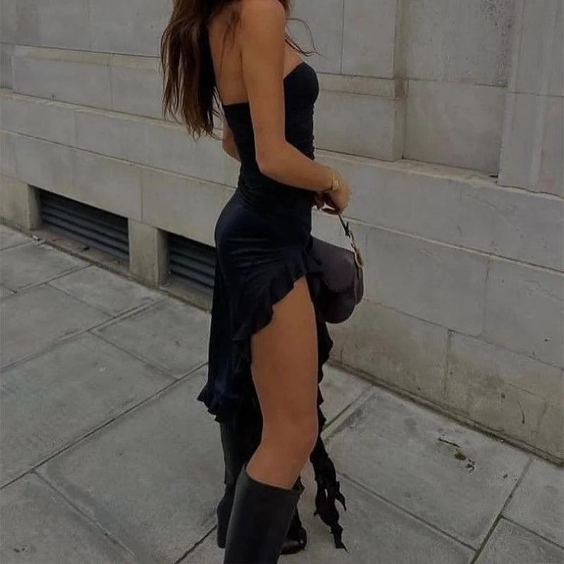 Strapless Floral High-Slit Mini Dress