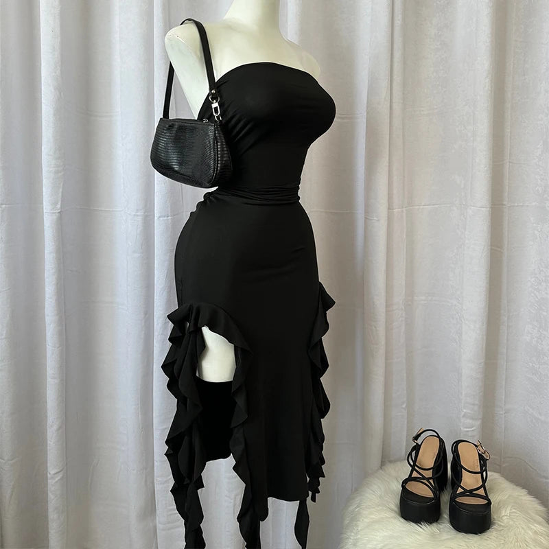 Strapless Floral High-Slit Mini Dress