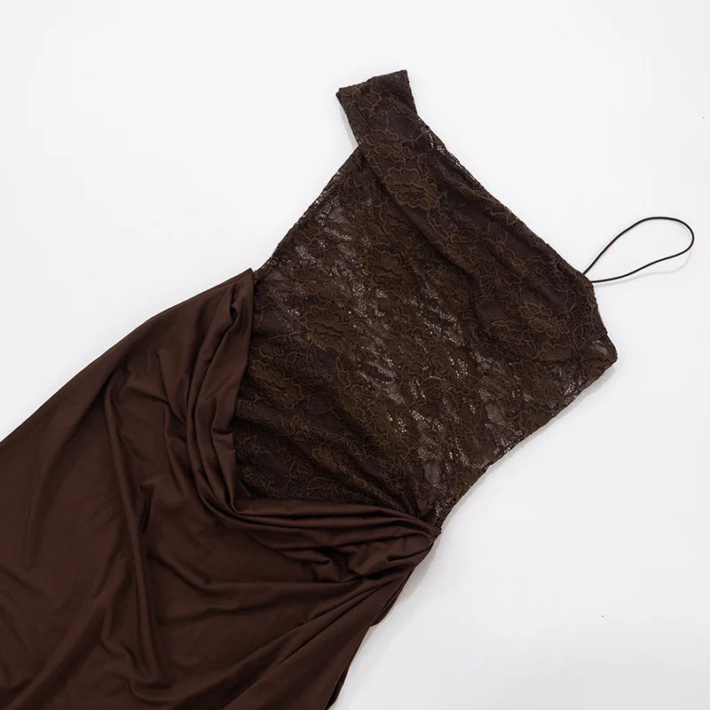 One-Shoulder Lace Maxi Dress