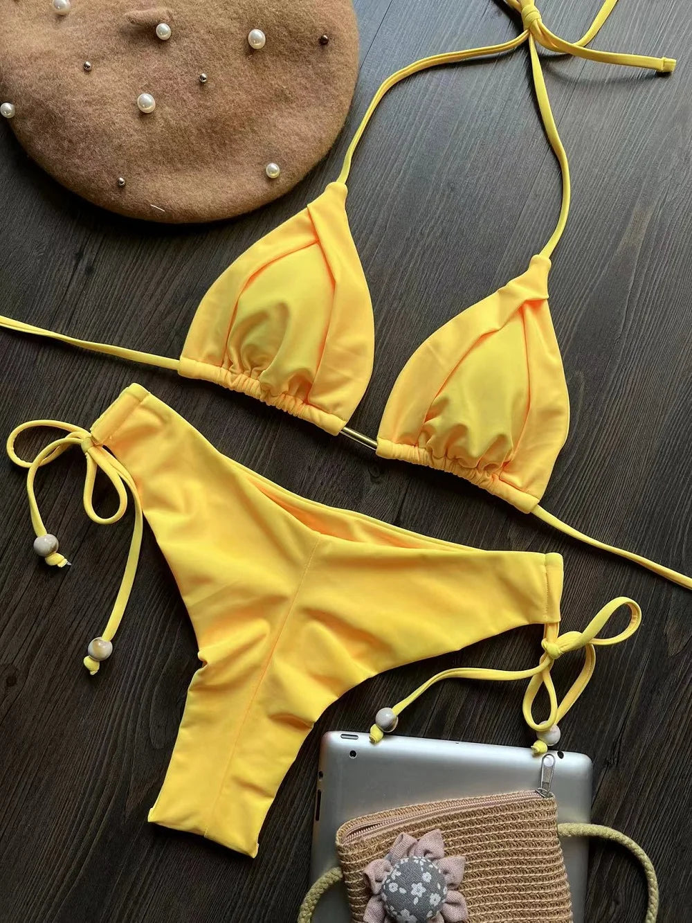 Halter Chain Triangle Bikini Set