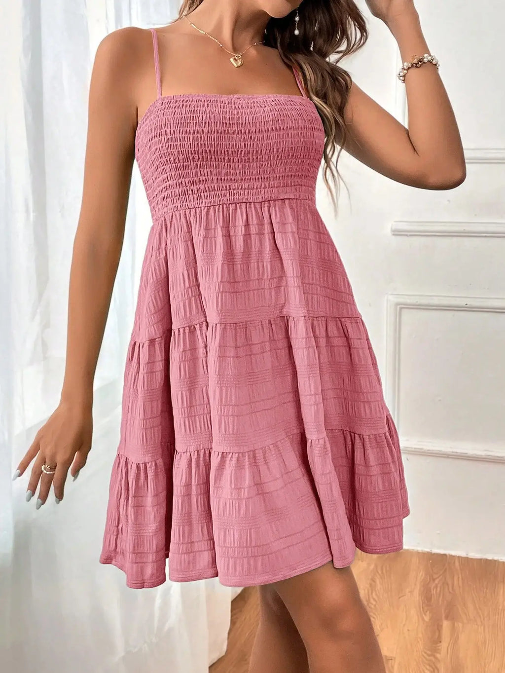 Smocked Tiered Swing Mini Dress