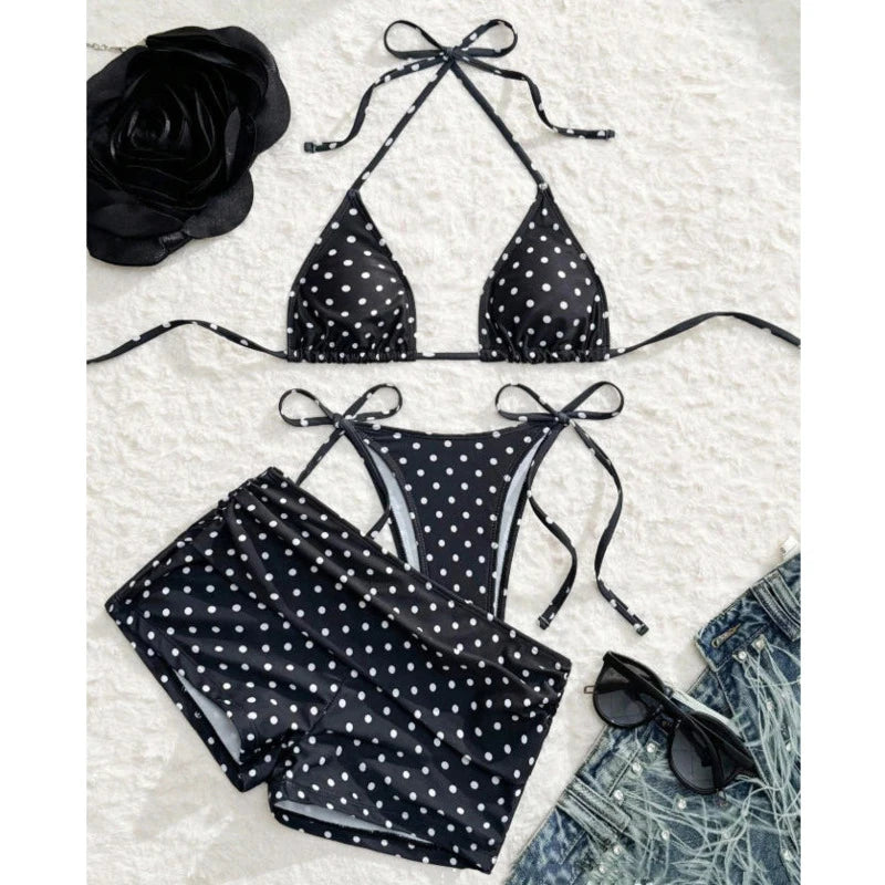 Dot Print 3-Piece Bikini Set